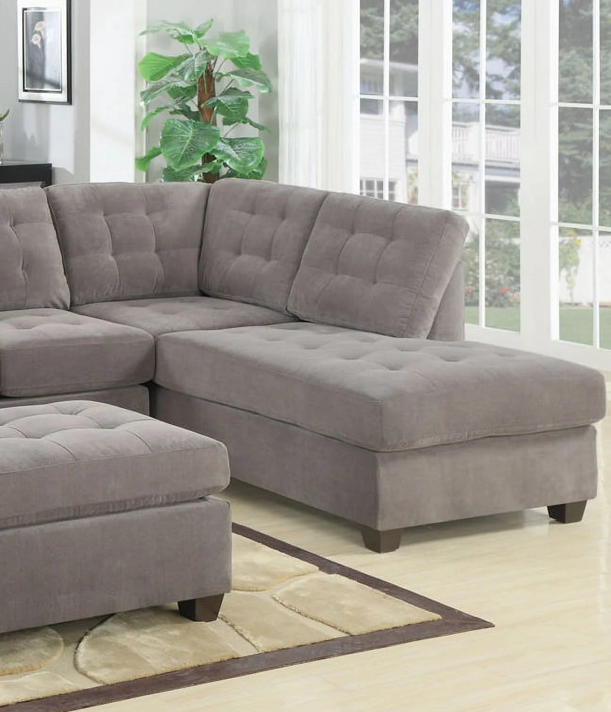 Charcoal Waffle Suede Sectional Sofa with Pillows Q49718