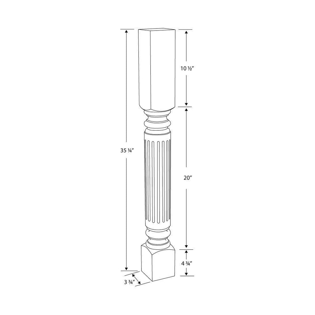 Unfinished Solid Cherry Fluted Kitchen Island Leg M187