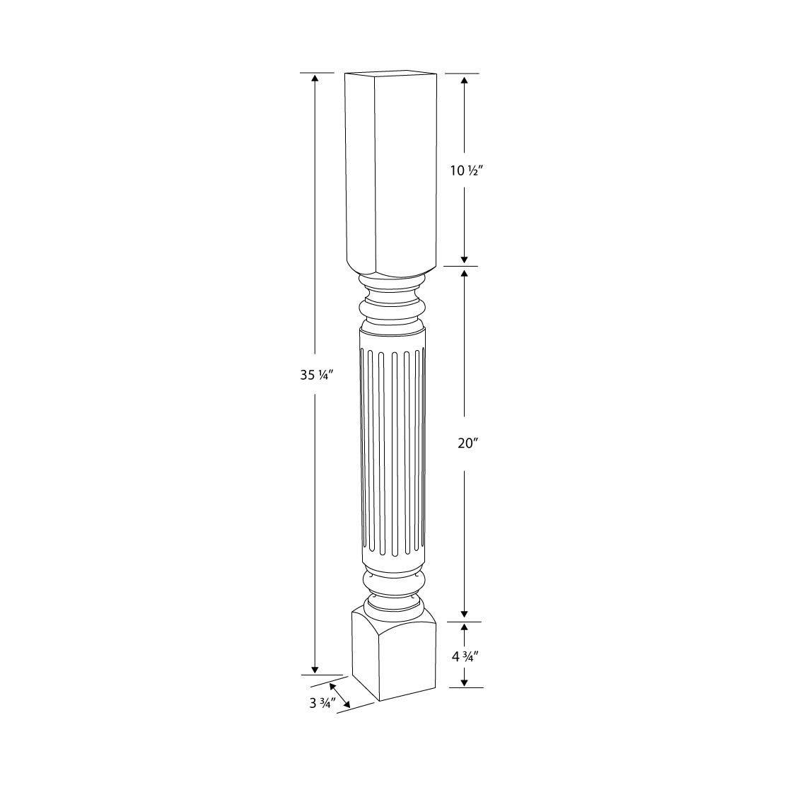 Unfinished Solid Cherry Fluted Kitchen Island Leg M187