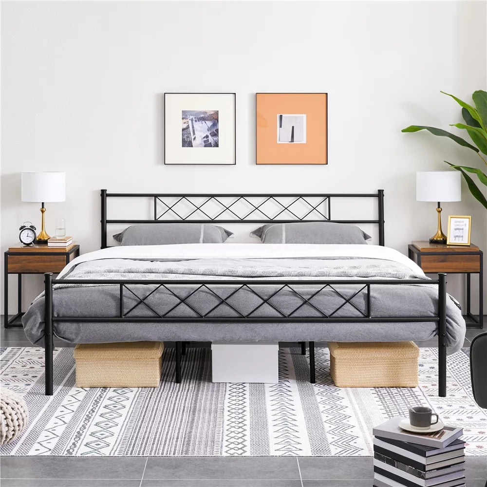 King Metal Slatted Bed Frame with Headboard & Footboard B334314