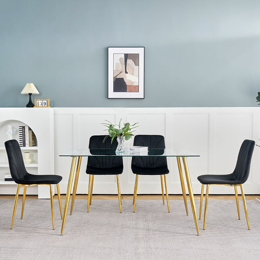 Black Dining Chair with Gold Metal Legs Set of 4 P44419