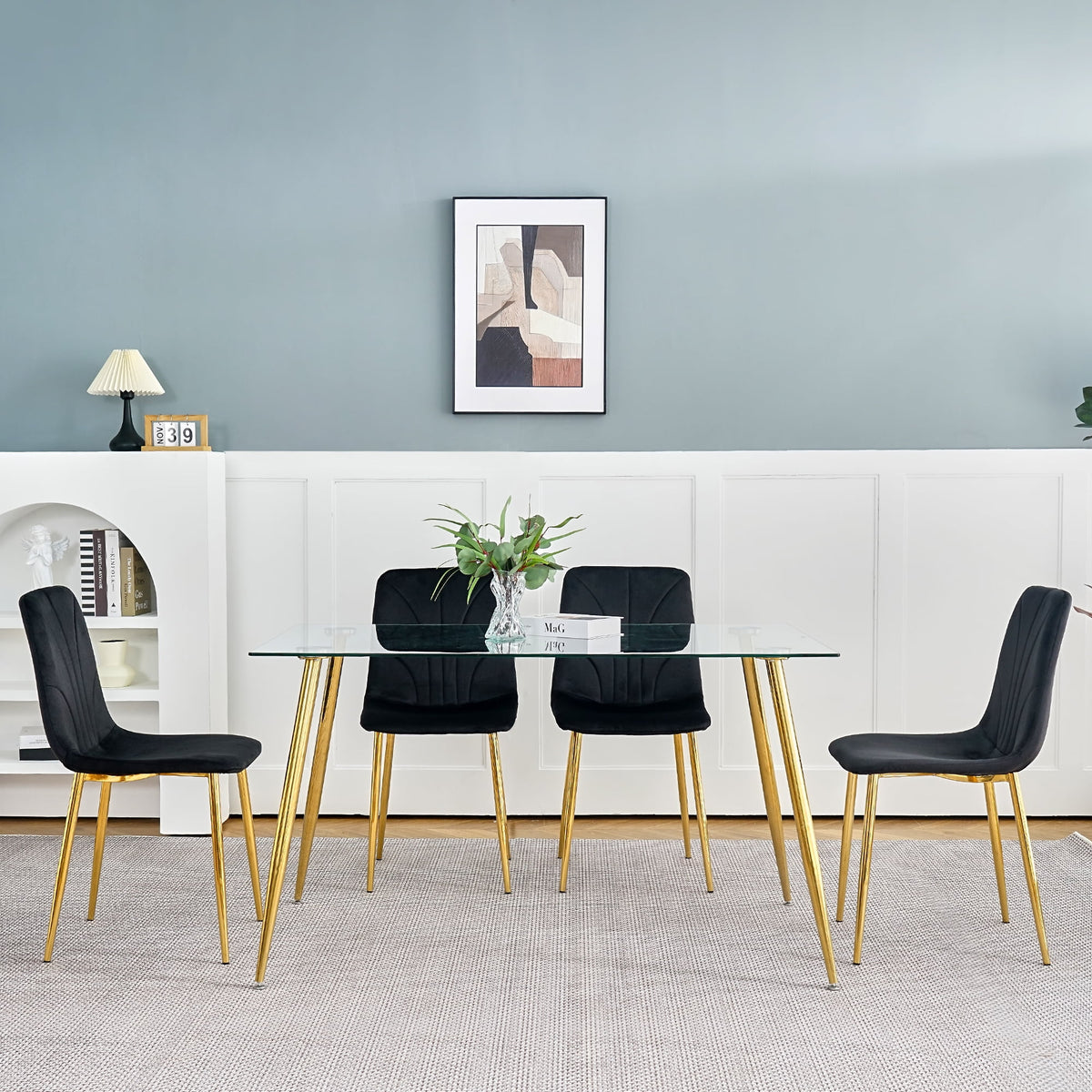 Black Dining Chair with Gold Metal Legs Set of 4 P44419
