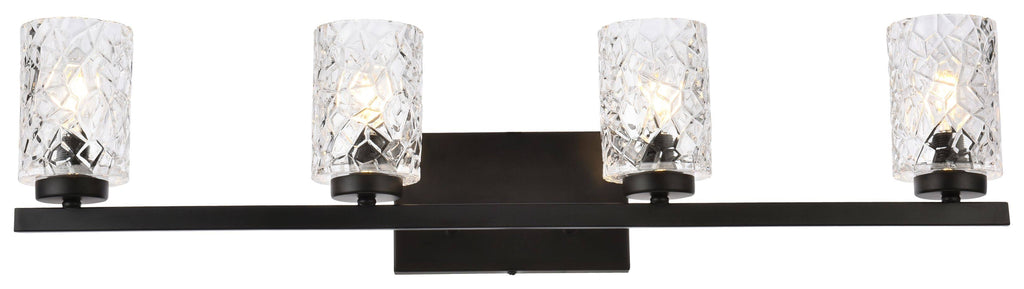 Black 4 Lights Bath Sconce with Clear Shade P951