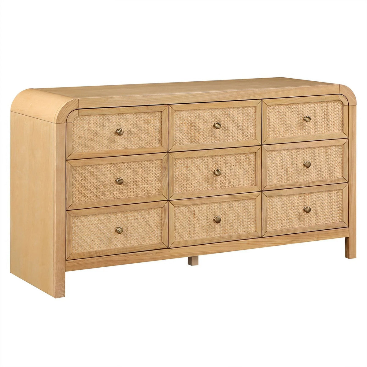 Brown 9-Drawer Rattan Wood Dresser R20521