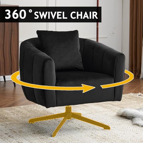 Black Velvet Swivel Accent Chair with Metal Legs F7708