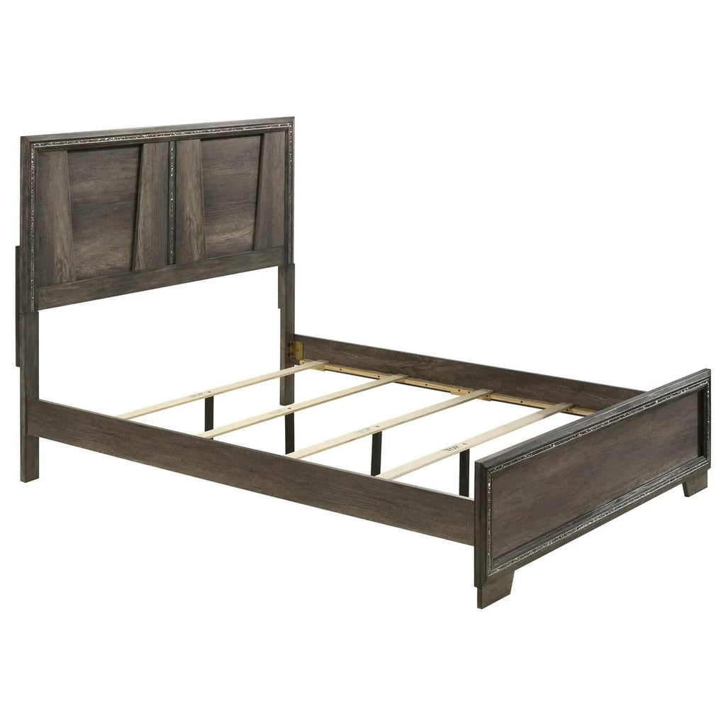King Size Bed with V Shaped Panel Pine Gray Oak J45828
