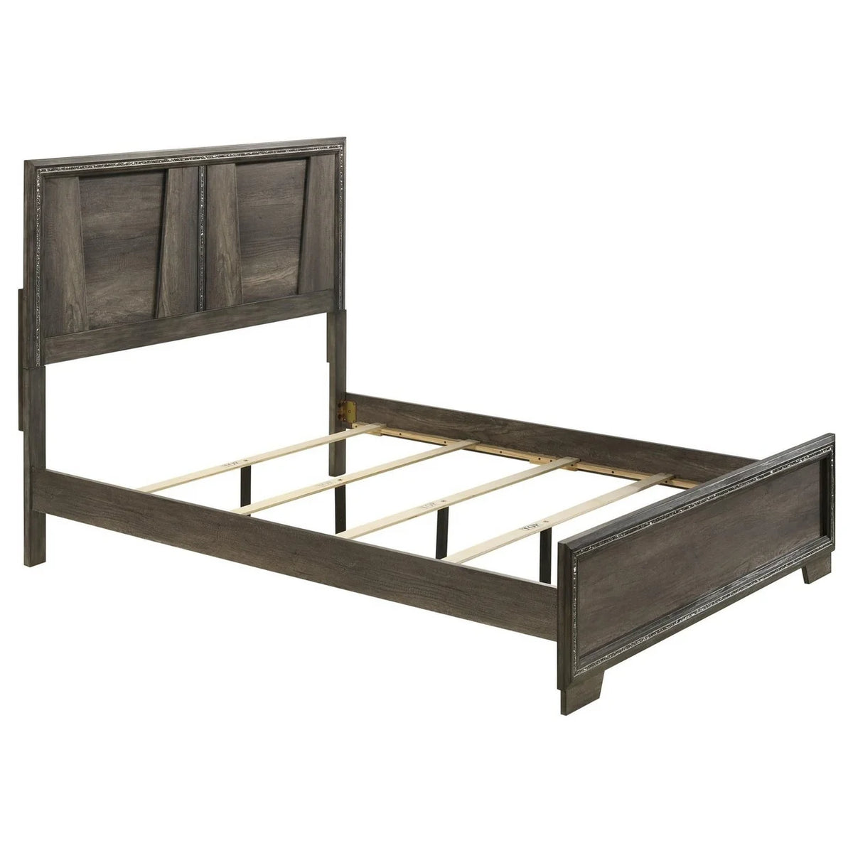 King Size Bed with V Shaped Panel Pine Gray Oak J45828