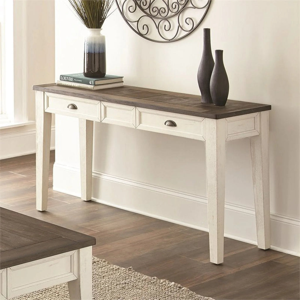 Farmhouse Wood Console Table in Dark Oak and White K8277