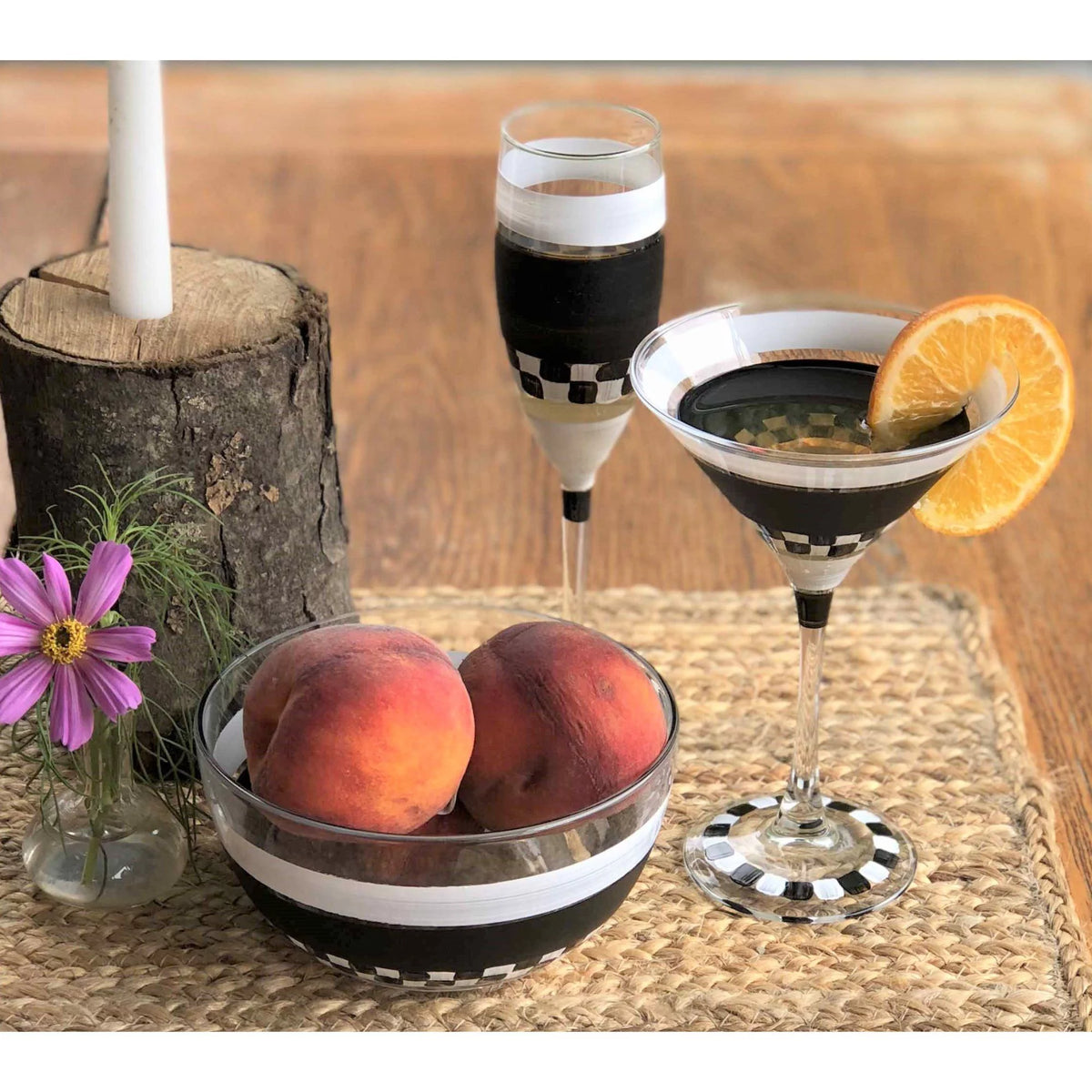 Black and White Checkered Martini Glass T41475