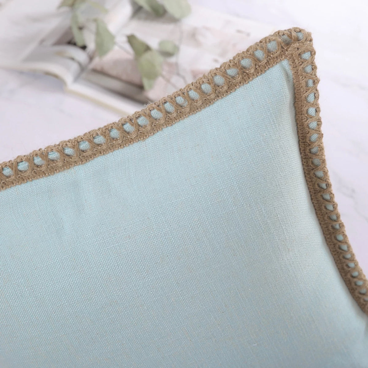 Light Blue Linen Throw Pillow, 18" x 18", 1 Pack Z29350