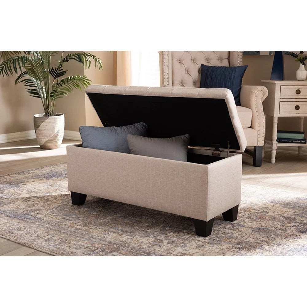 Beige Fabric Upholstered Storage Ottoman J131160