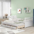 White Wood Daybed with Trundle and Drawers U3702