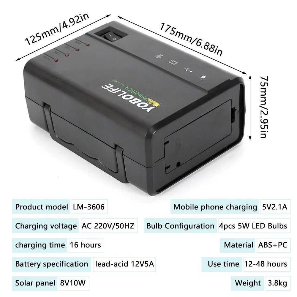 Solar Panel Generator System Portable Home Kit LED Light 12V USB Charger Camping X41522