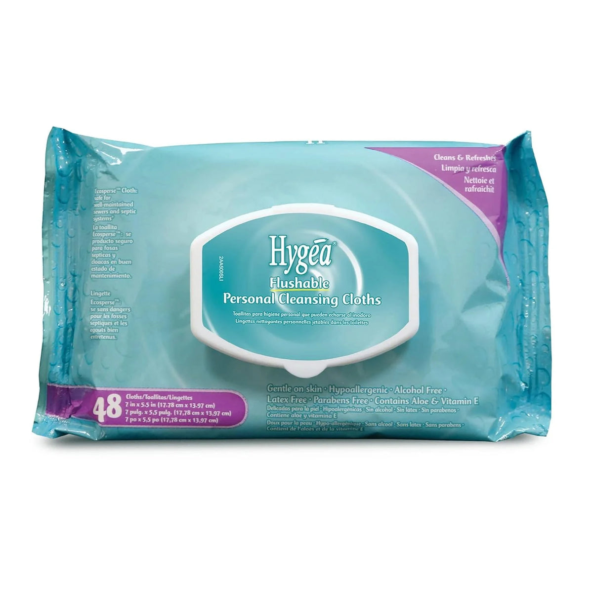 Hypoallergenic Moisturizing Personal Cleansing Cloths with Aloe & Vitamin E, 48 Wipes, Pack of 6 W718407