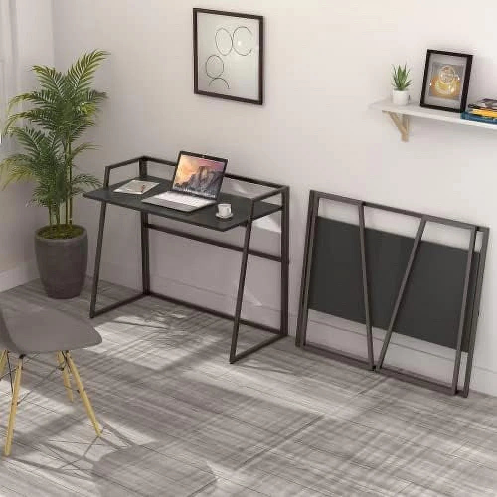 Small Folding Computer Desk 41 inch with Protective Railing I1503