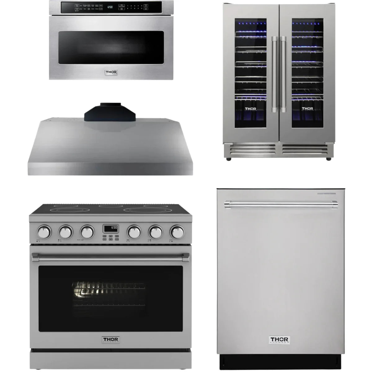 36 Electric Range, Range Hood, Dishwasher, Microwave and Wine Cooler X9410