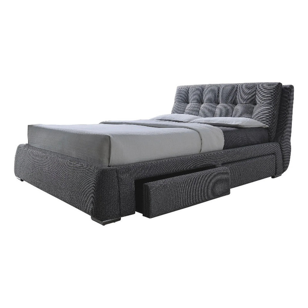 Gray Upholstered Fabric Queen Bed with Storage C3056