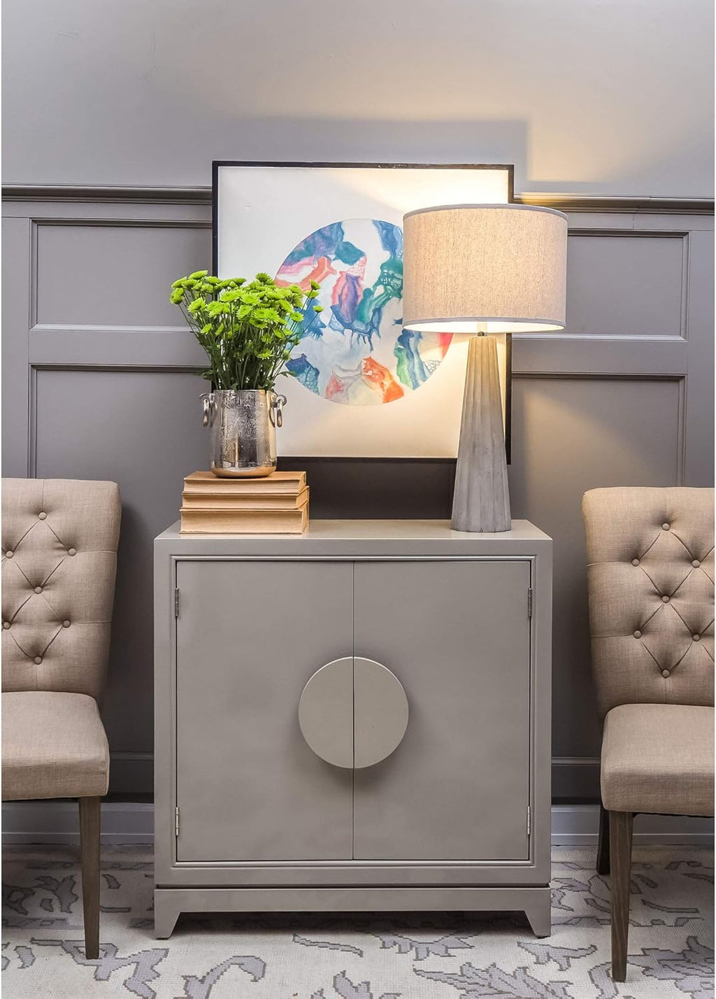 One Light Table Lamp Grey Finish with Grey Linen Shade J4033