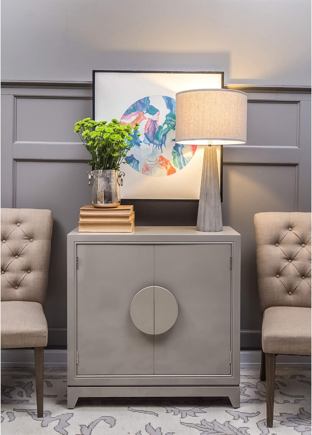 One Light Table Lamp Grey Finish with Grey Linen Shade J4033