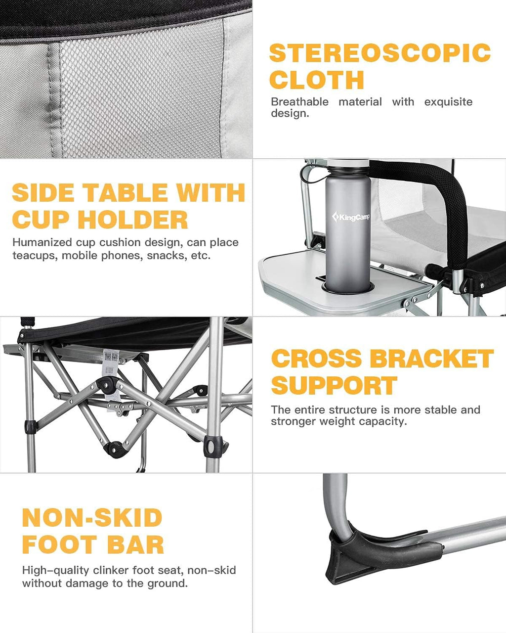 Camping Chair with Handle and Side Table, 2 Pack W639
