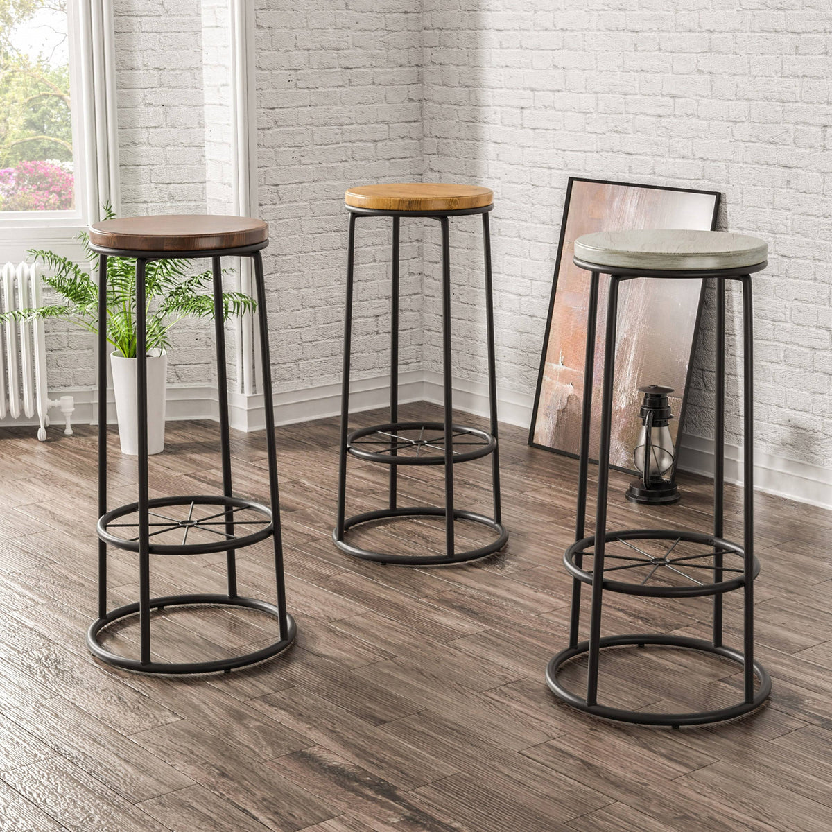 Rustic Metal Barstools Set of 2 T6684
