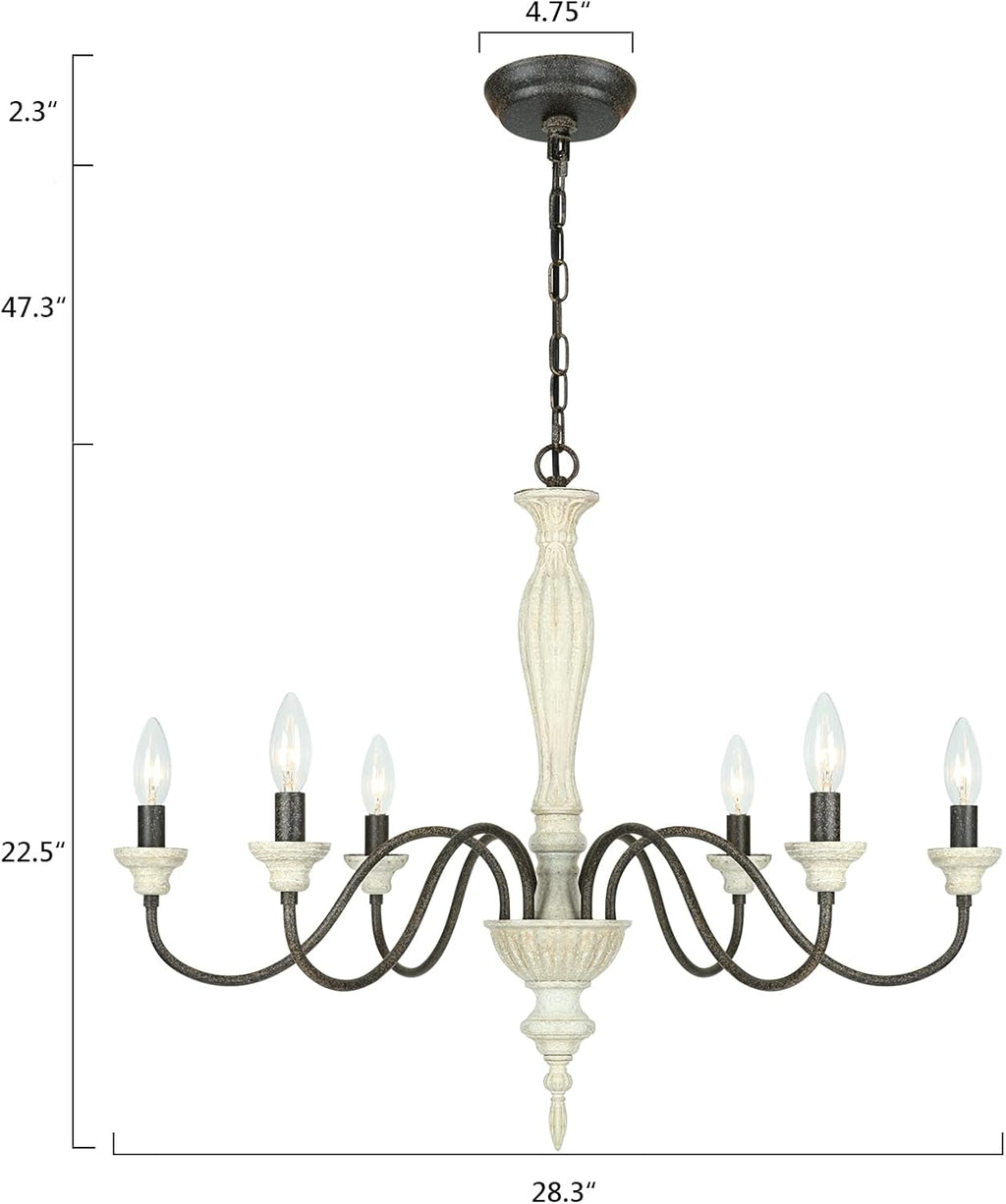 6-Light Chandelier with Imitation Wood and Stardust Iron D280799