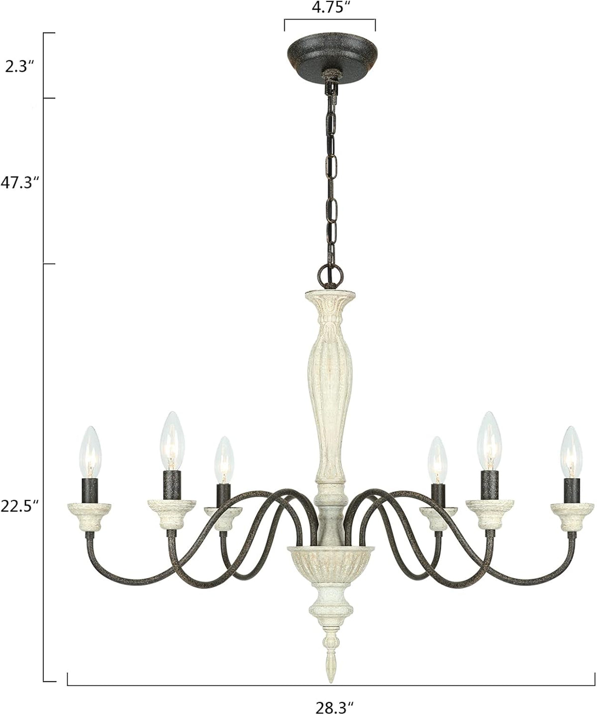 6-Light Chandelier with Imitation Wood and Stardust Iron D280799
