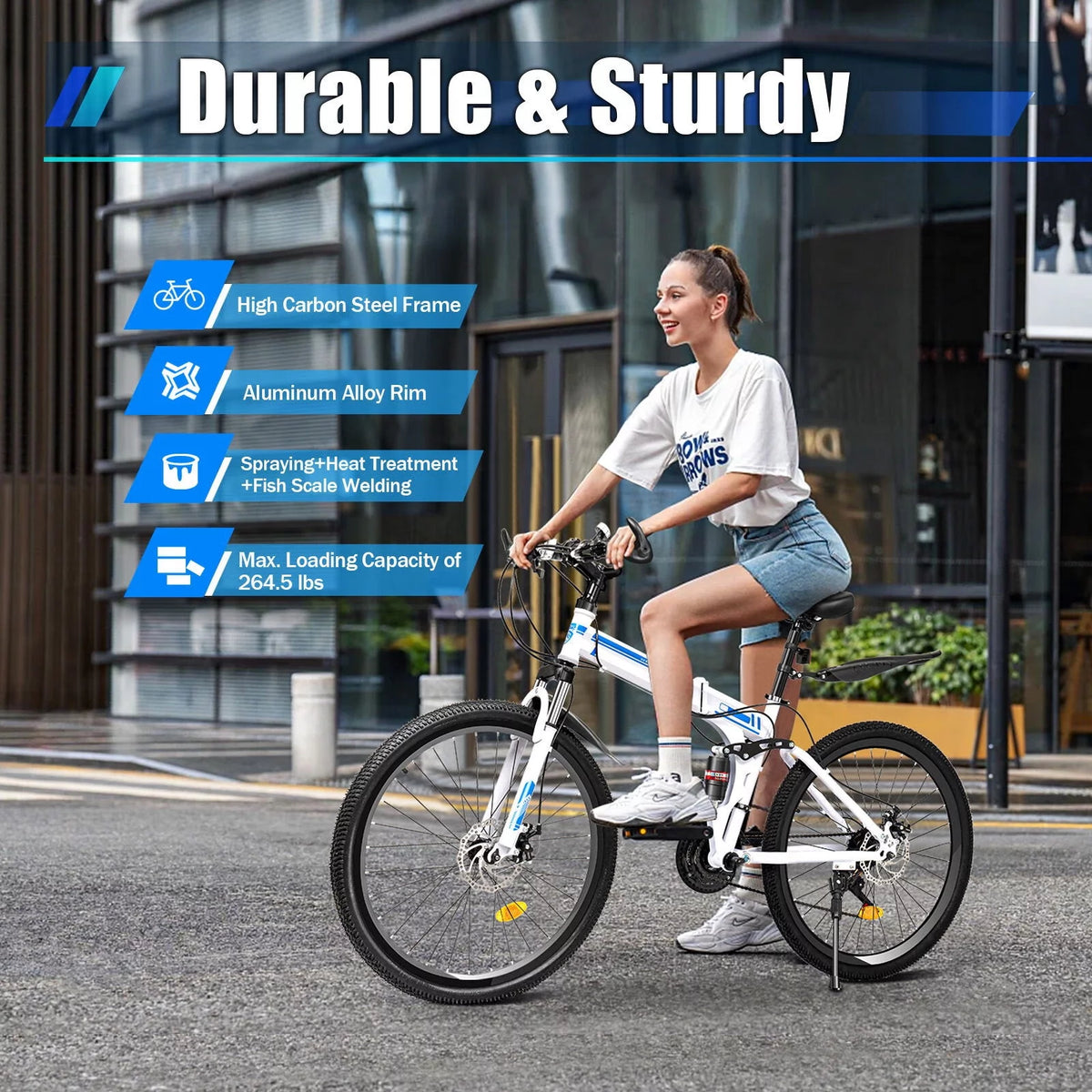 26 Mountain Folding Bike 21-Speed High-Carbon Steel Bicycle with Dual Disc-Brake K7754
