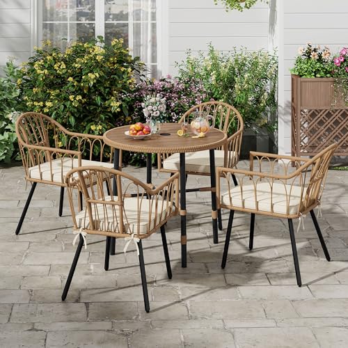 4 Pieces Grey Wicker Patio Furniture Set with Cushions A29926
