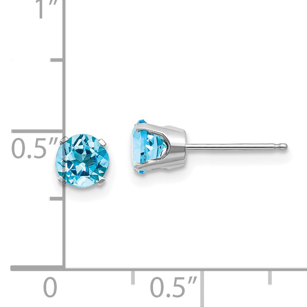 14k White Gold 5mm Blue Topaz Stud Earrings N147