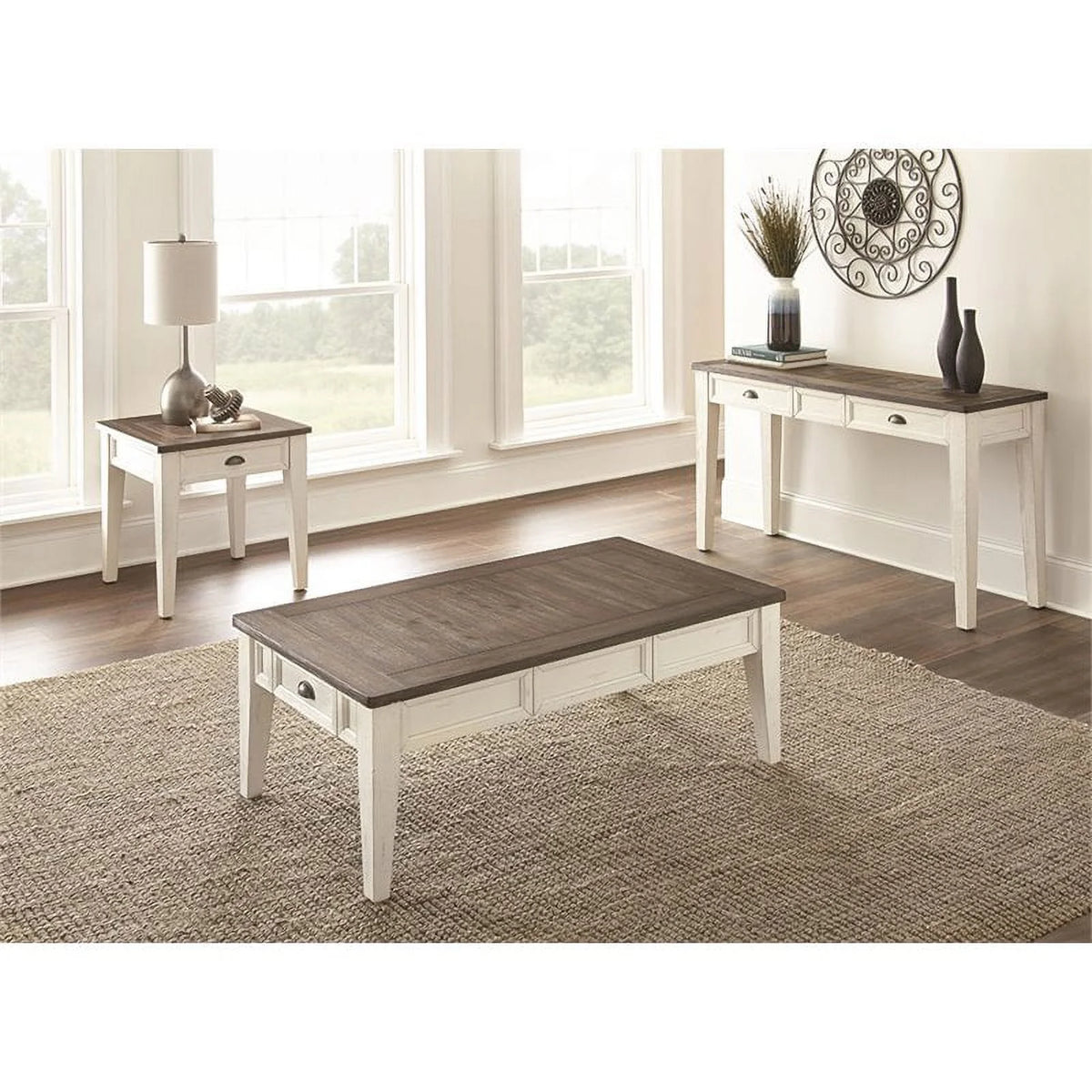 Farmhouse Wood Console Table in Dark Oak and White K8277