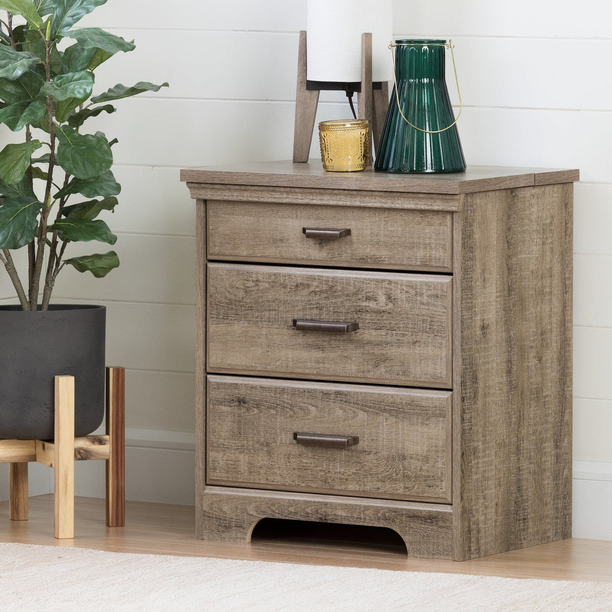 French Country Nightstand With Charging Station And Drawers S677