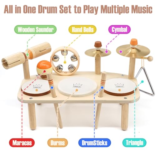 Kids Drum Set 11 in 1 Wooden Musical Instruments I163