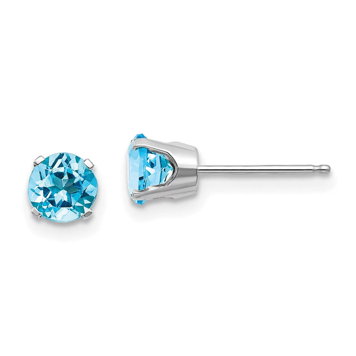 14k White Gold 5mm Blue Topaz Stud Earrings N147