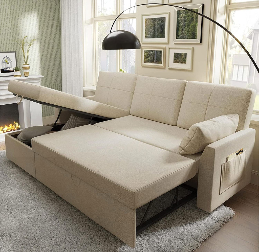 Gray Chenille Sleeper Sofa with Storage Chaise D2876