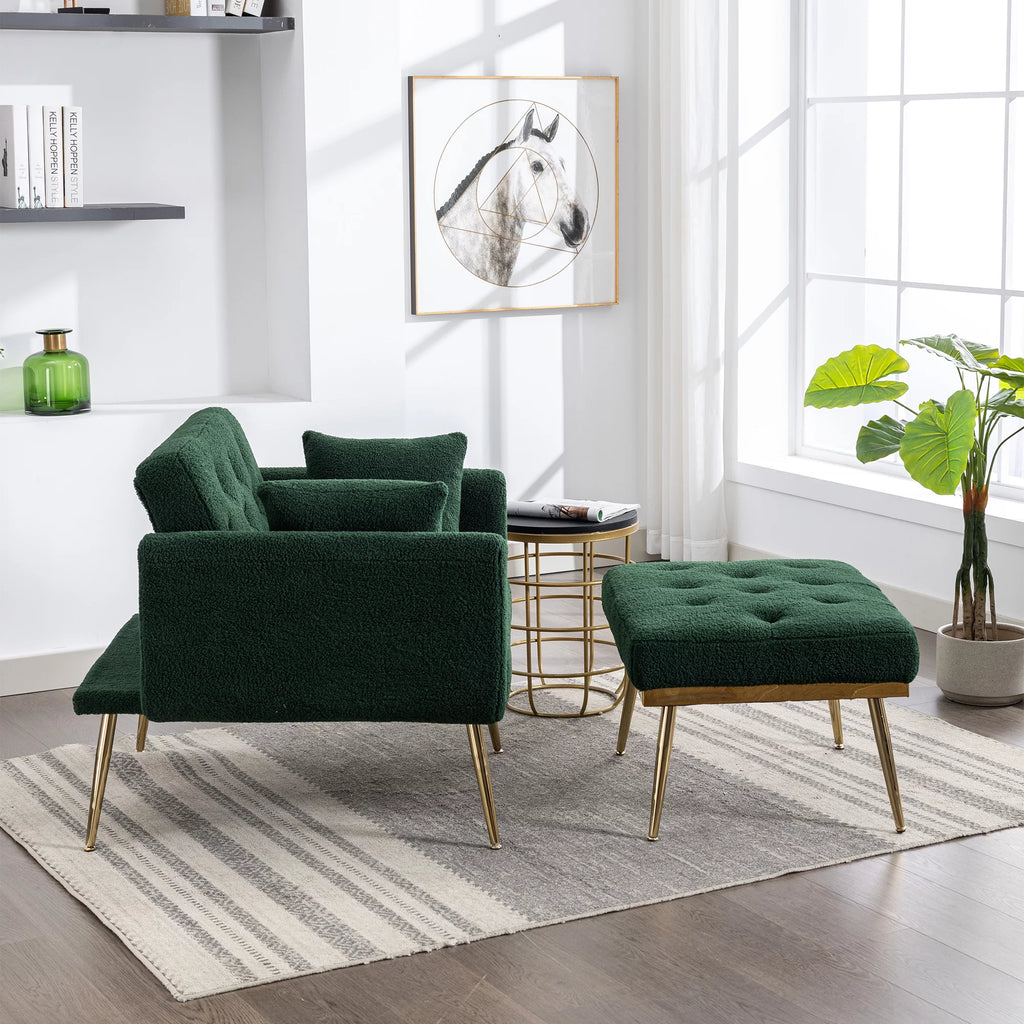 Green Tufted Accent Chair with Ottoman N6902