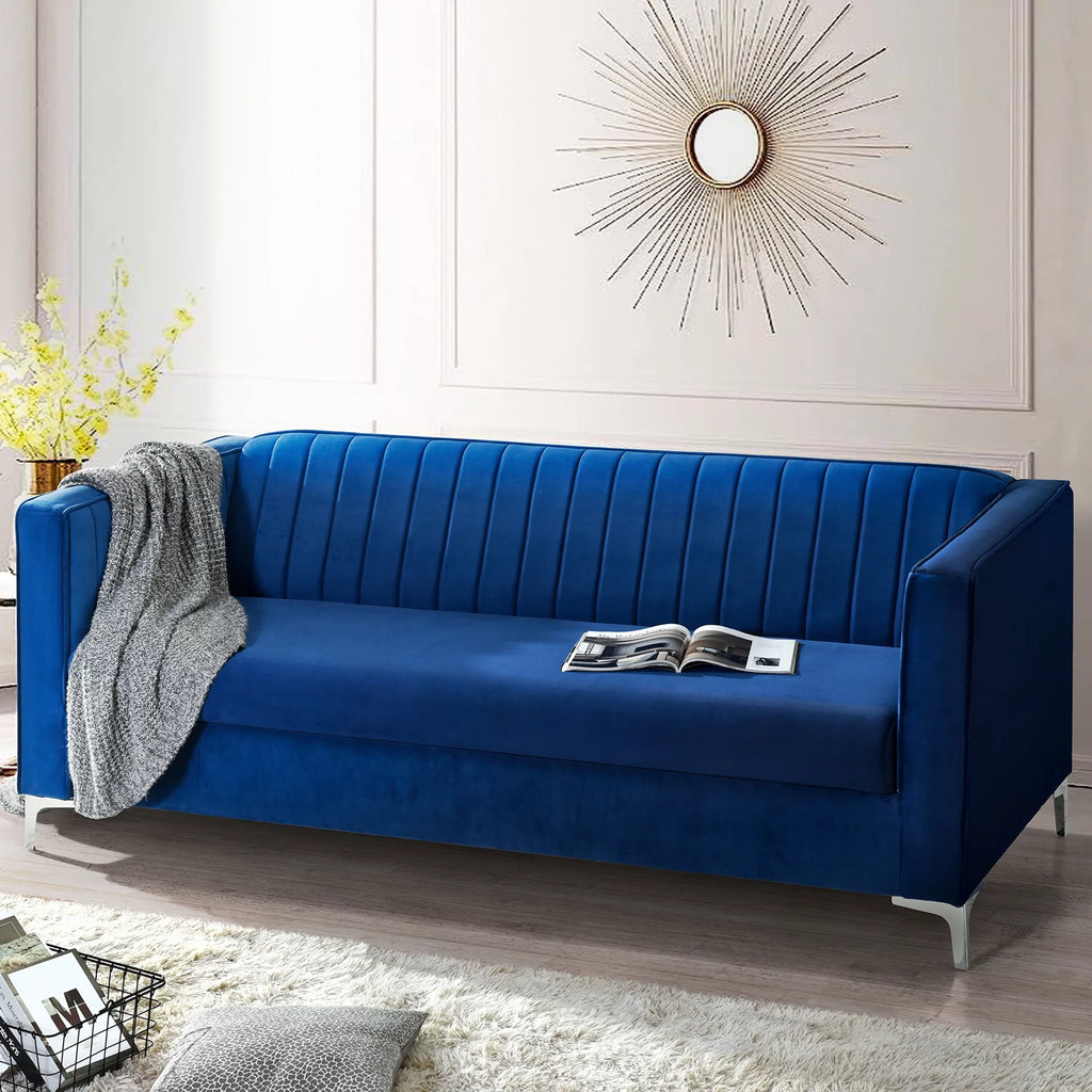 Blue Velvet Loveseat Sofa with Metal Legs G259