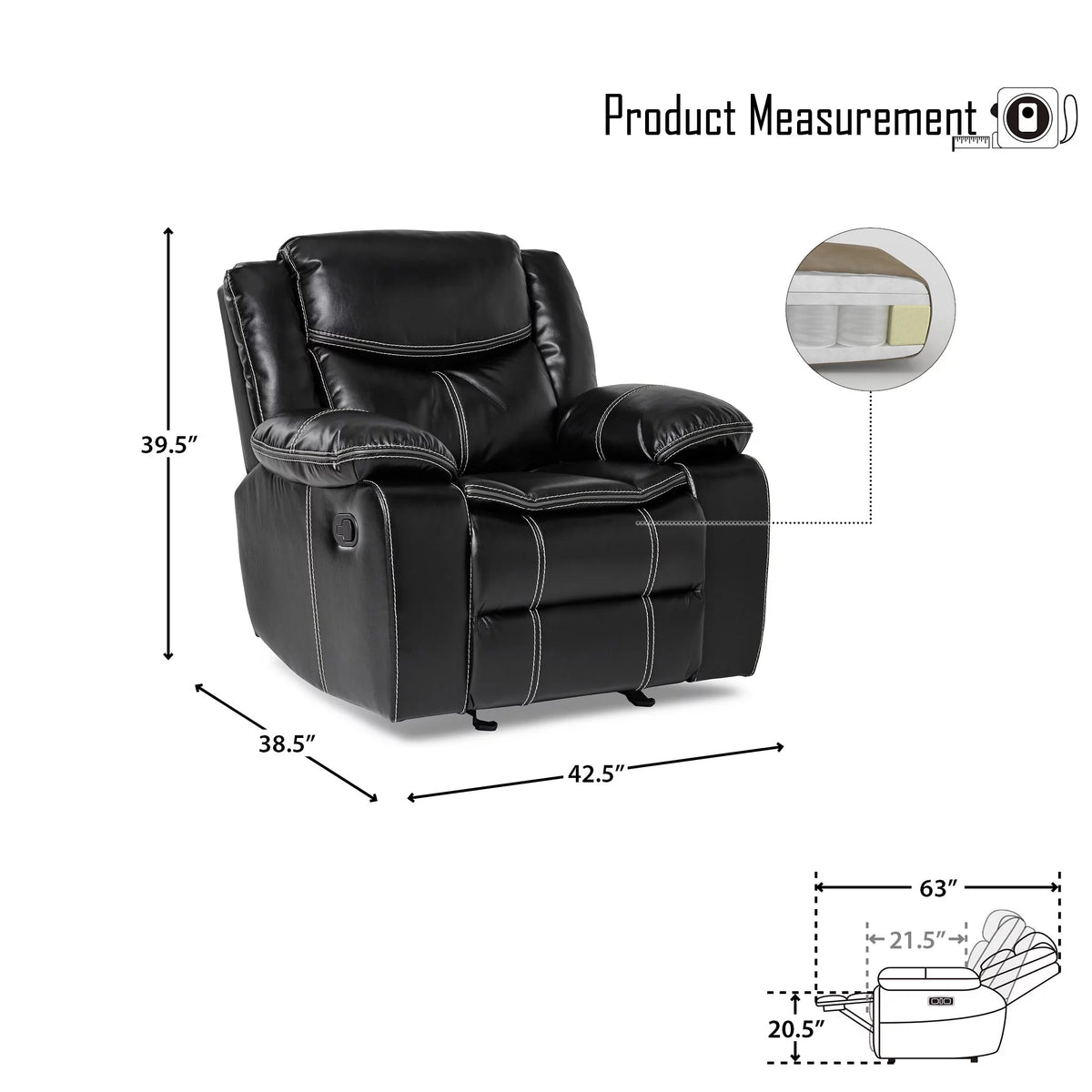 Black Faux Leather Upholstered Reclining Chair L919886