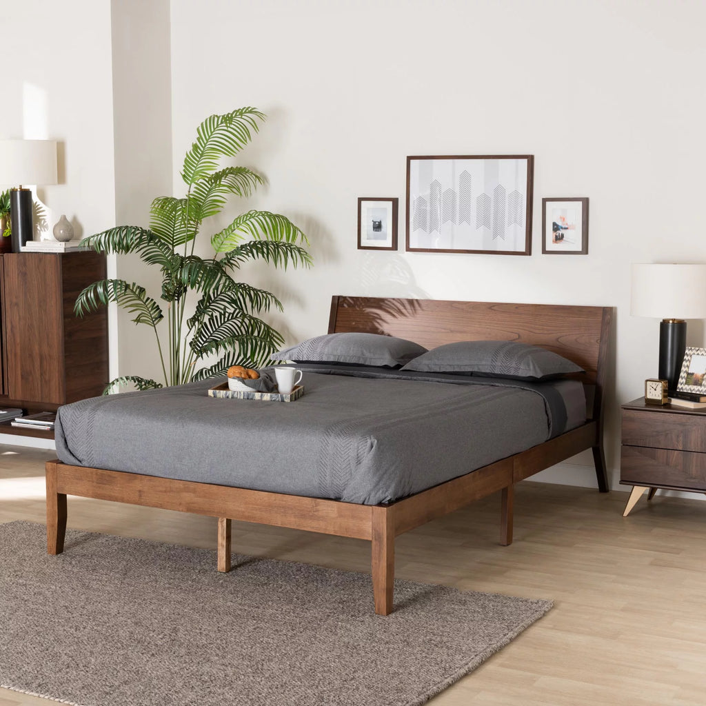 Walnut Brown Wood King Size Platform Bed P3056
