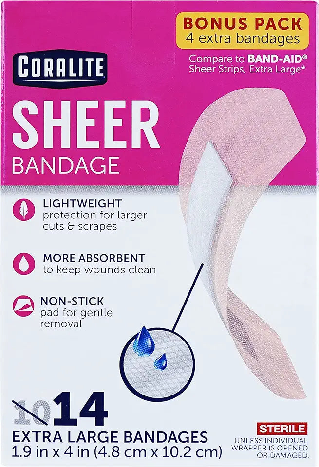 Extra Large Sheer Adhesive Bandages 4" Flexible Sterile Wound Dressing F7132