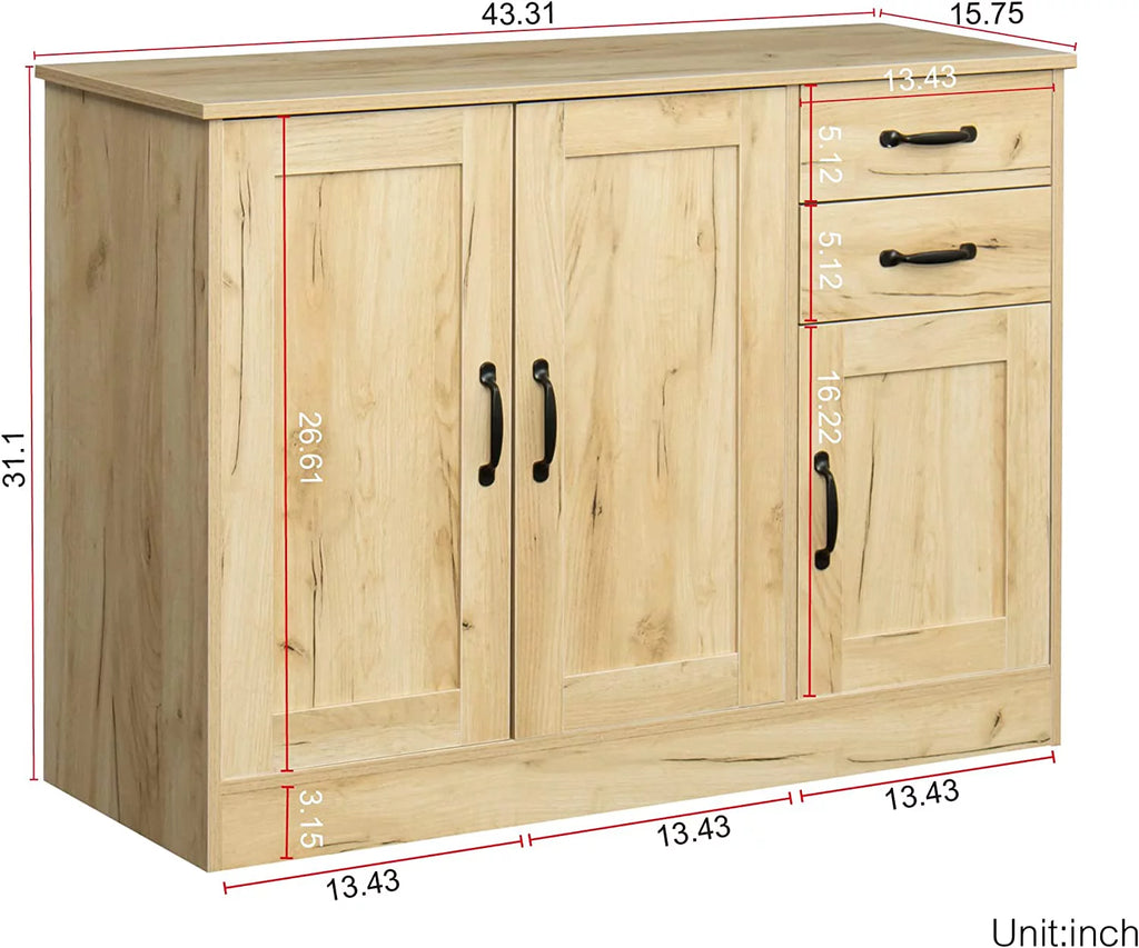 Wood Buffet Sideboard Storage Cabinet with Adjustable Shelf Z438598