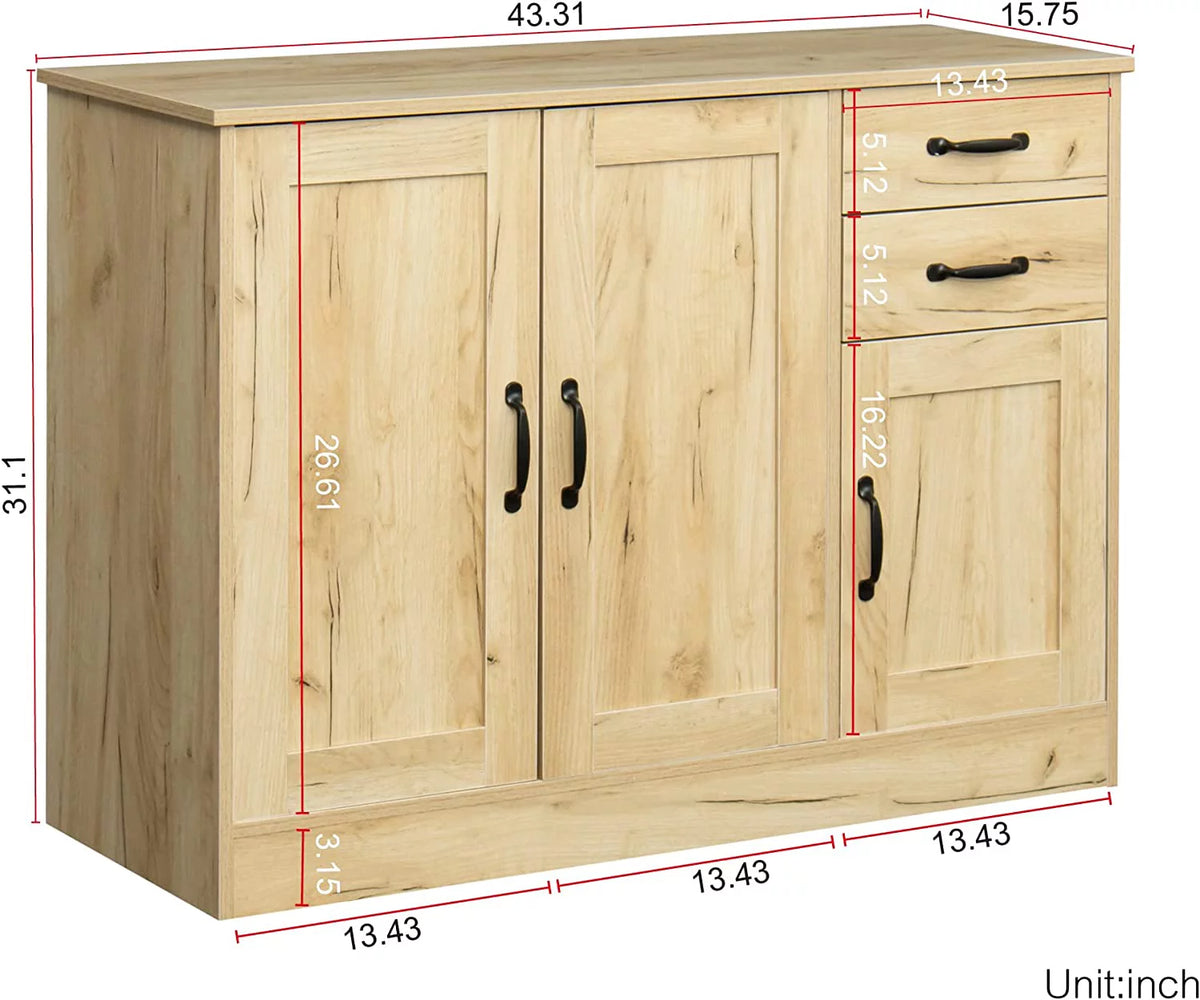 Wood Buffet Sideboard Storage Cabinet with Adjustable Shelf Z438598