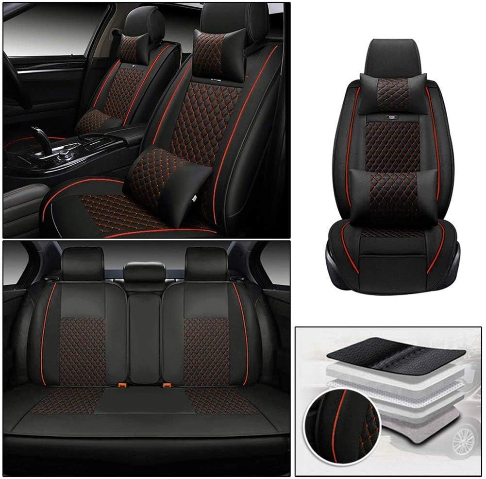 Custom Car Seat Cover Full Set Needlework PU Leather Black White R7052
