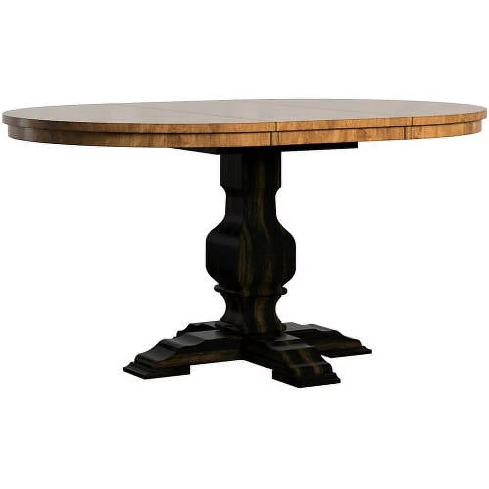 Oval Wood Dining Table with Leaf, Oak Top, Antique Black Q442