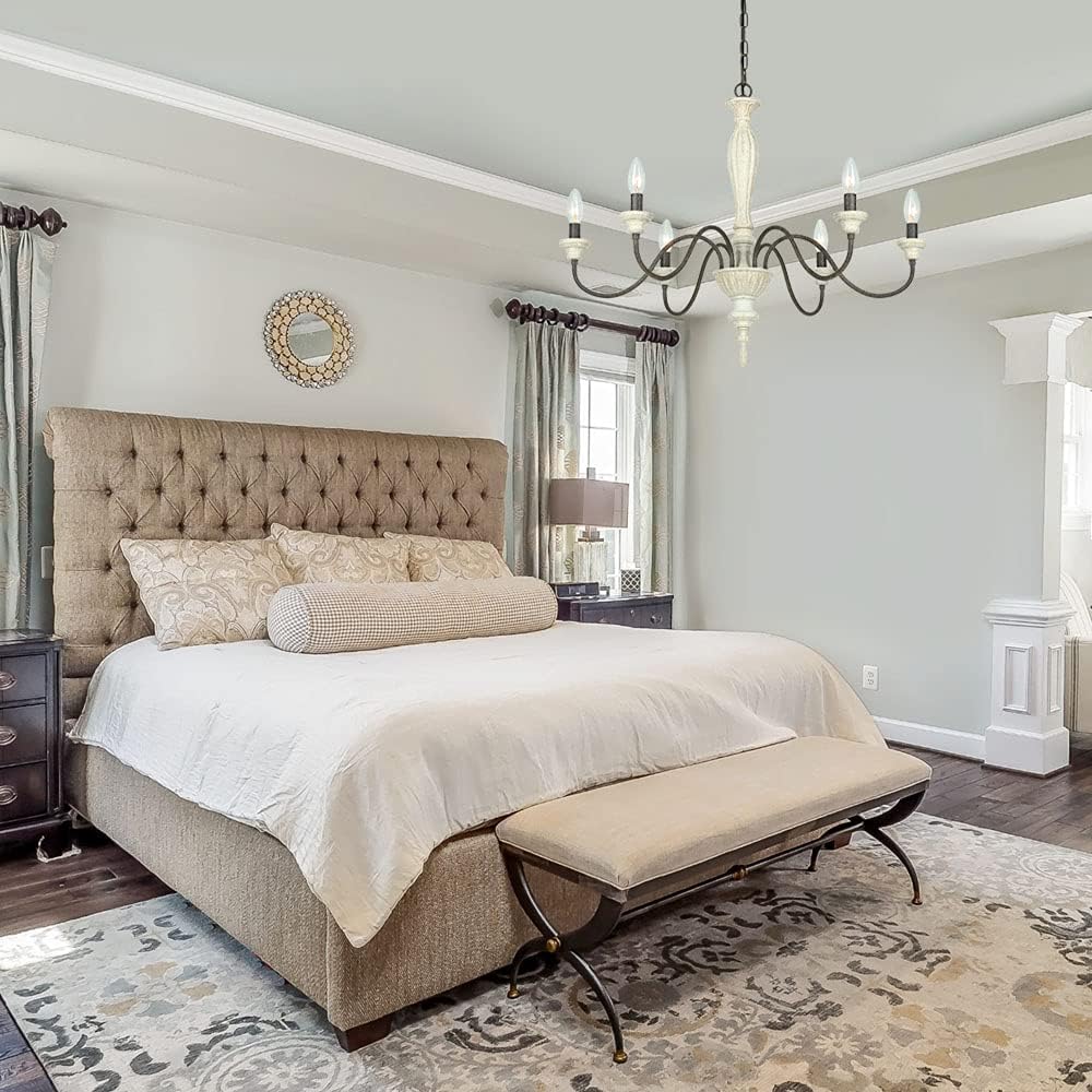 6-Light Chandelier with Imitation Wood and Stardust Iron D280799