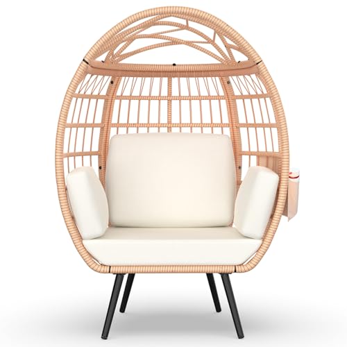 Oversized White Wicker Egg Chair with 4 Cushions D718888