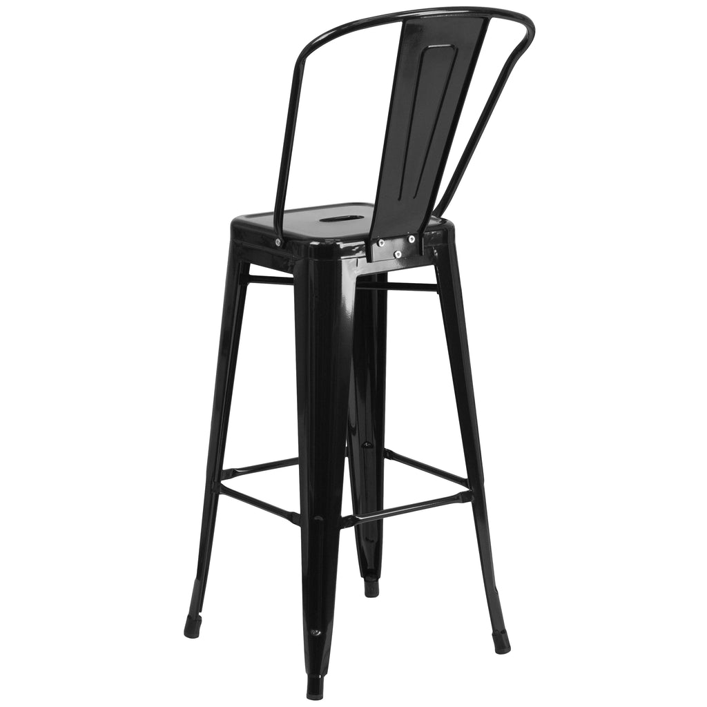 Black Metal Indoor-Outdoor Barstool with Removable Back V244570