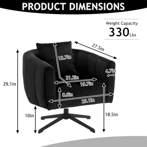 Black Velvet Swivel Accent Chair with Metal Legs F7708