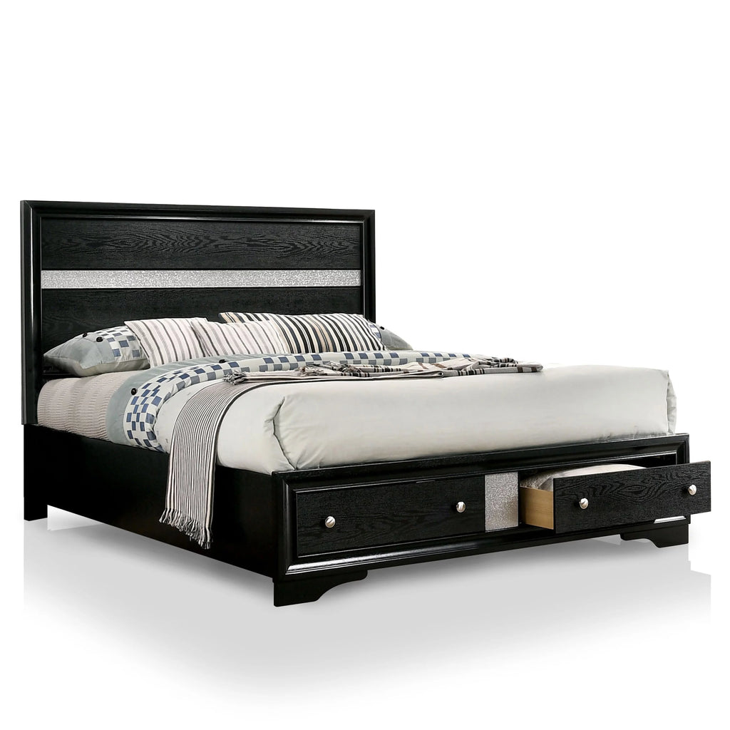 Black Solid Wood Platform Bed with Storage K618