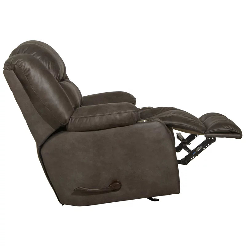 Gray Polyester Rocker Recliner with Dual Cupholders P86132